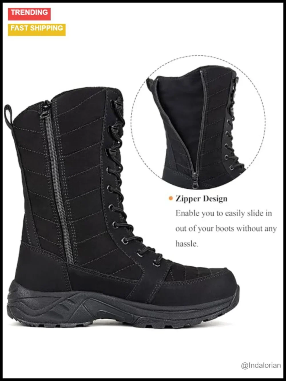 Waterproof Winter Snow Boots with Side Zipper Lightweight Mid Calf Insulated